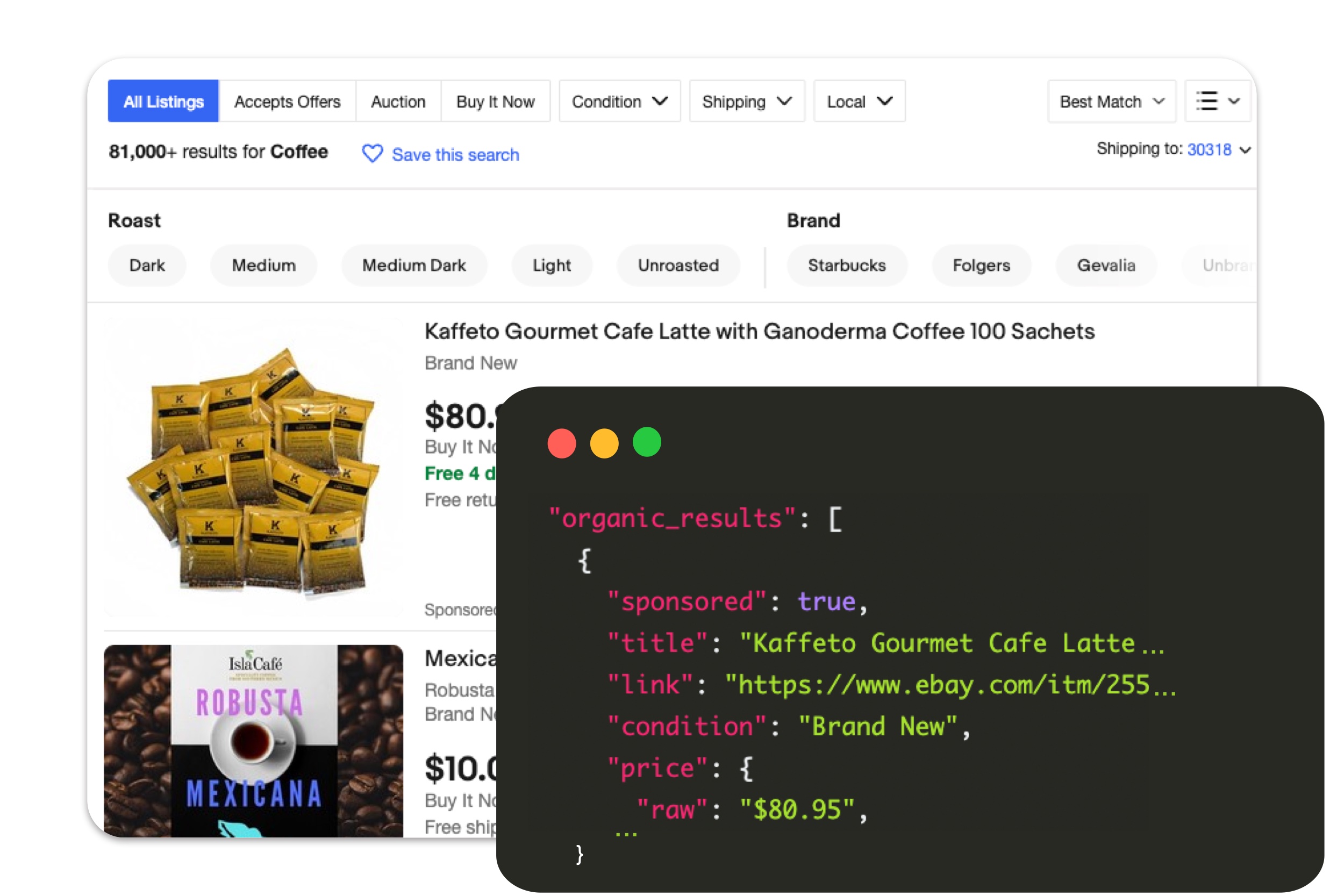 eBay search API response sample