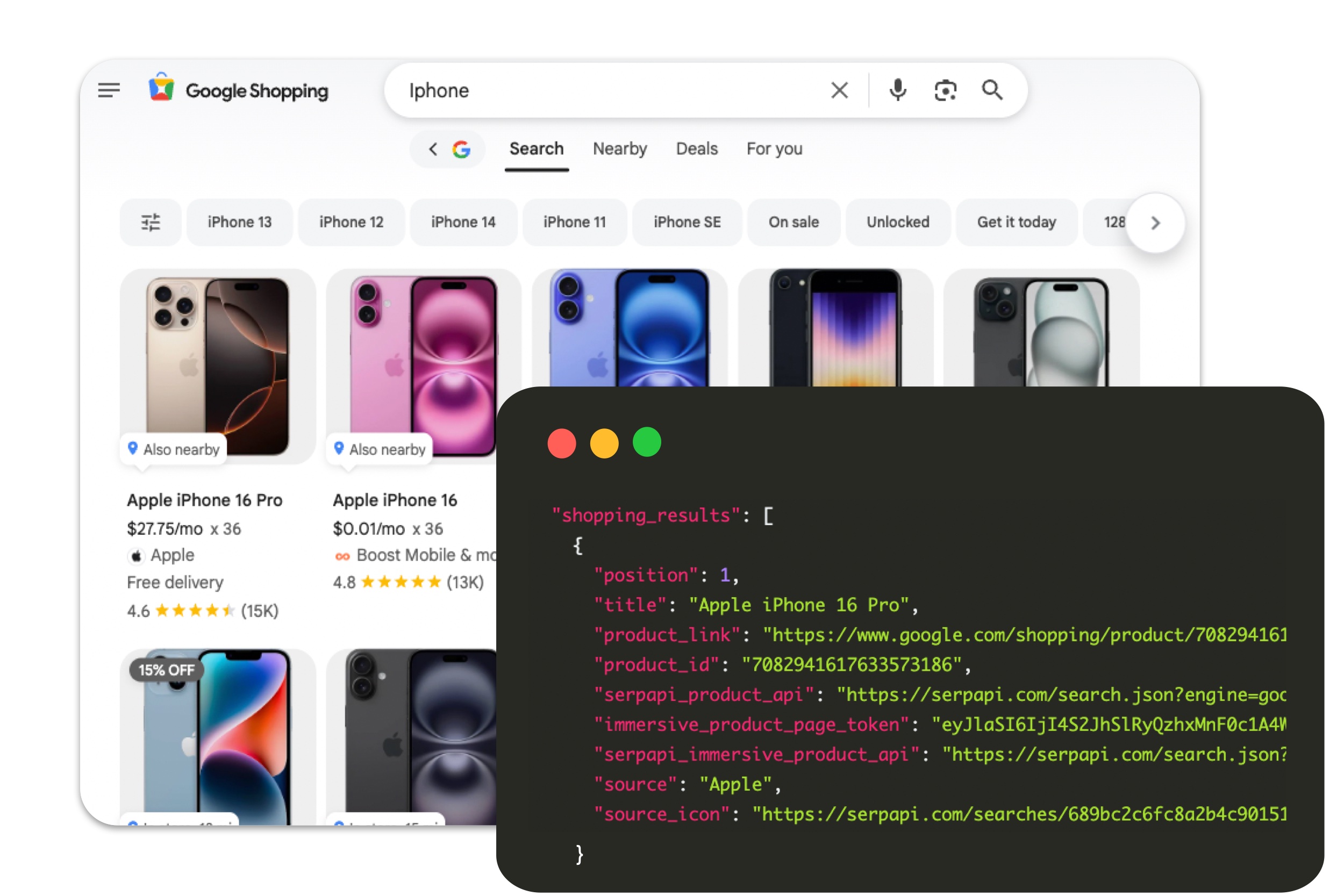 Google Shopping API response sample